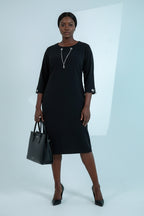 Chain-Detail Black Midi Dress