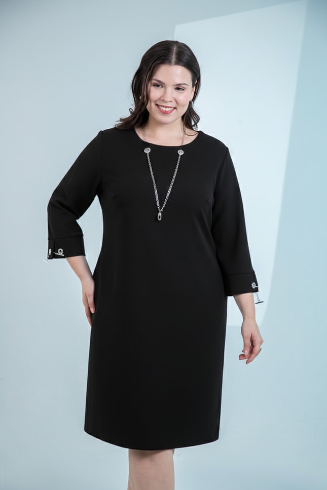 Chain-Detail Black Midi Dress