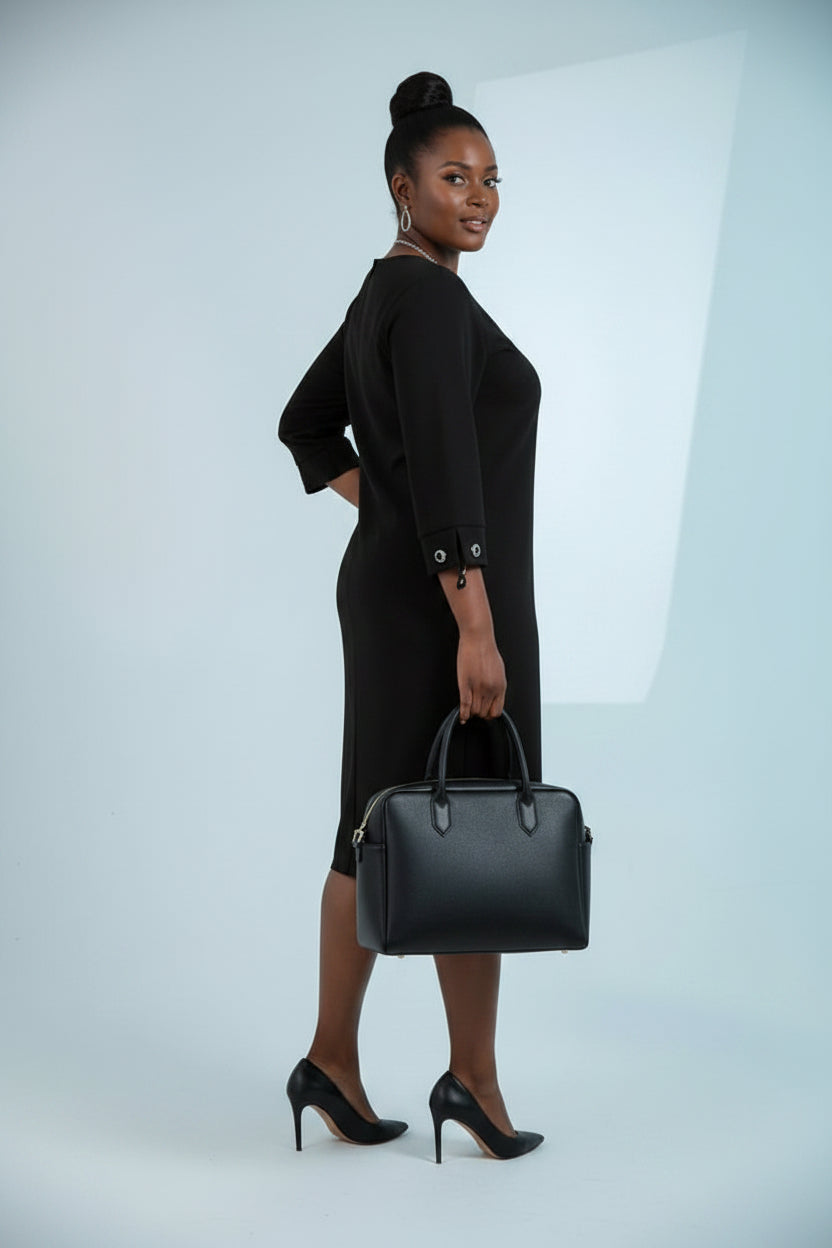 Chain-Detail Black Midi Dress