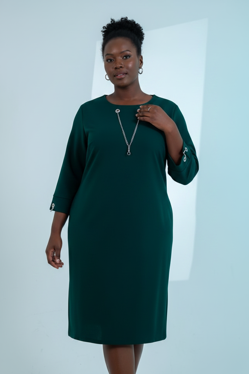 Emerald Green Chain-Detail Shift Dress
