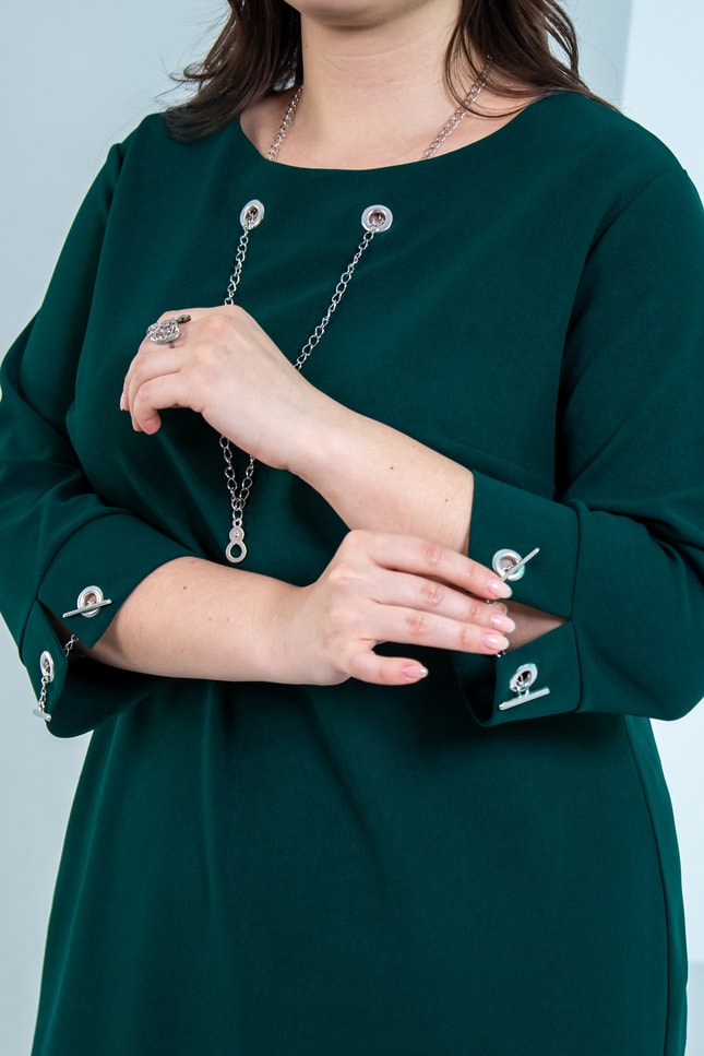 Emerald Green Chain-Detail Shift Dress