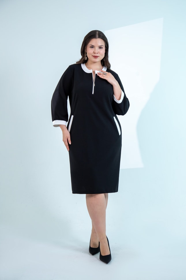 Black & White Contrast Zip Dress