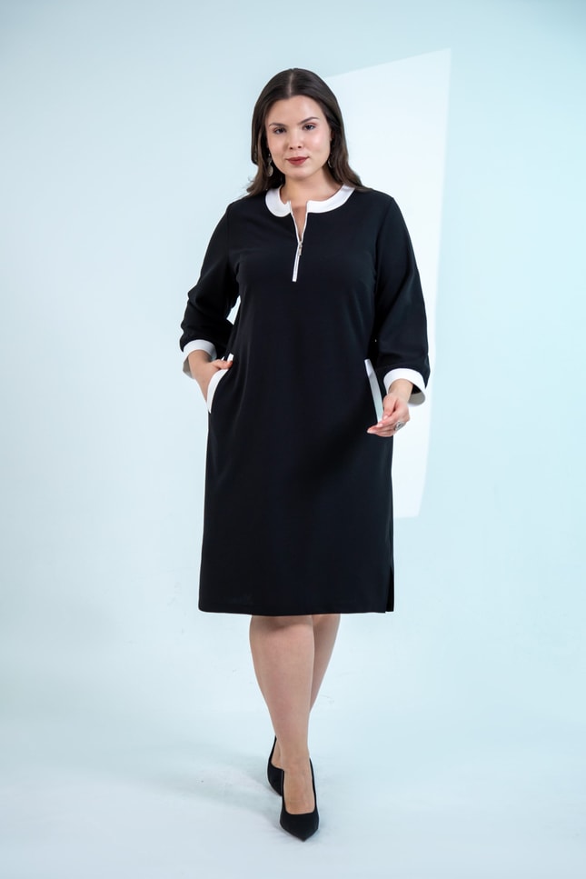 Black & White Contrast Zip Dress