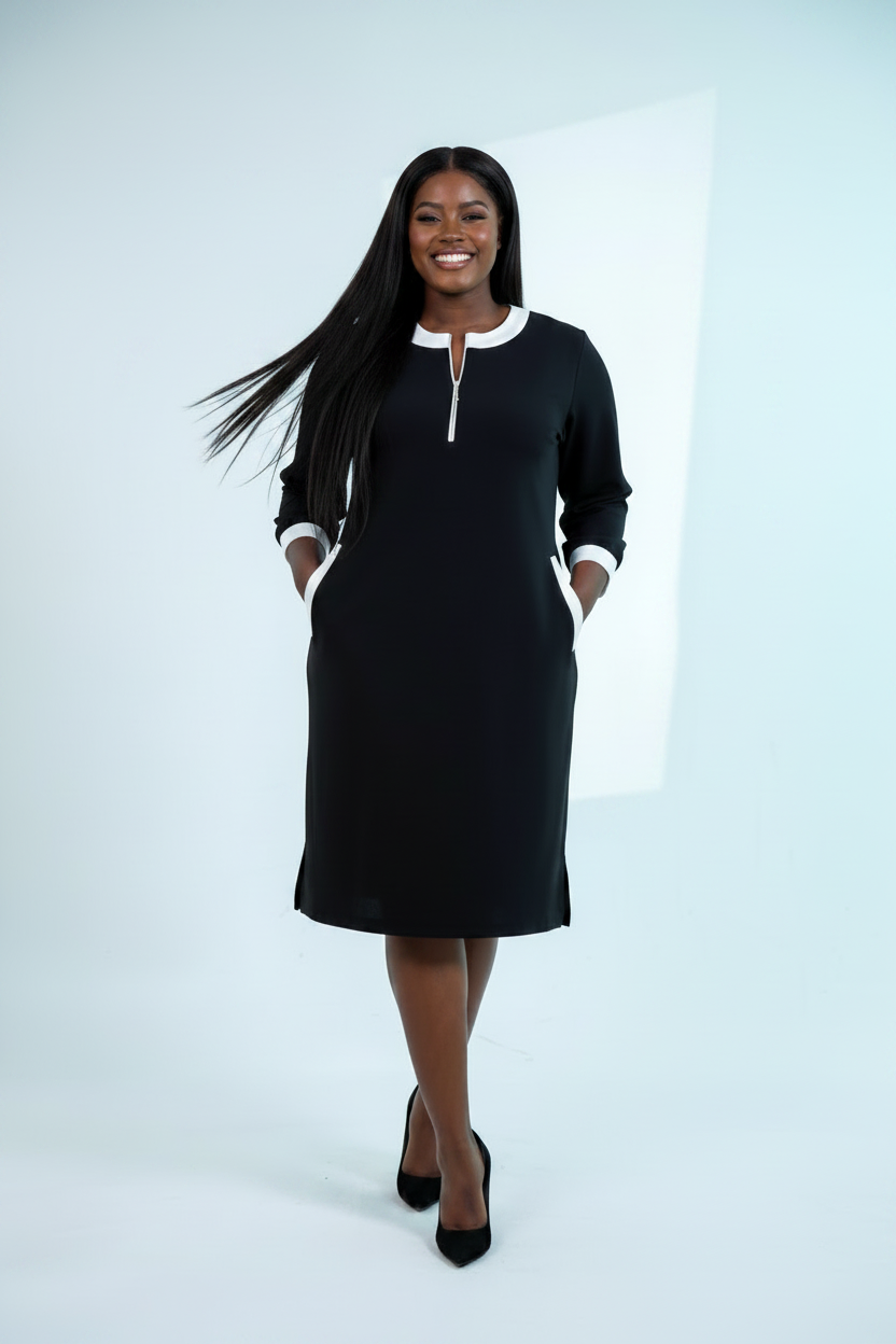 Black & White Contrast Zip Dress