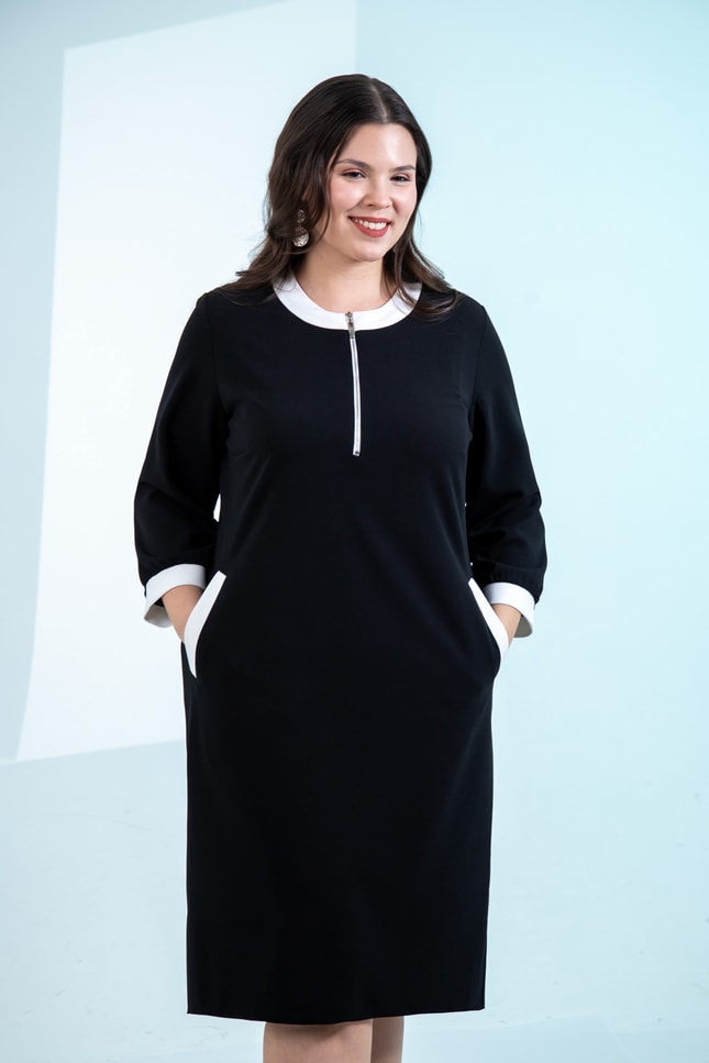 Black & White Contrast Zip Dress