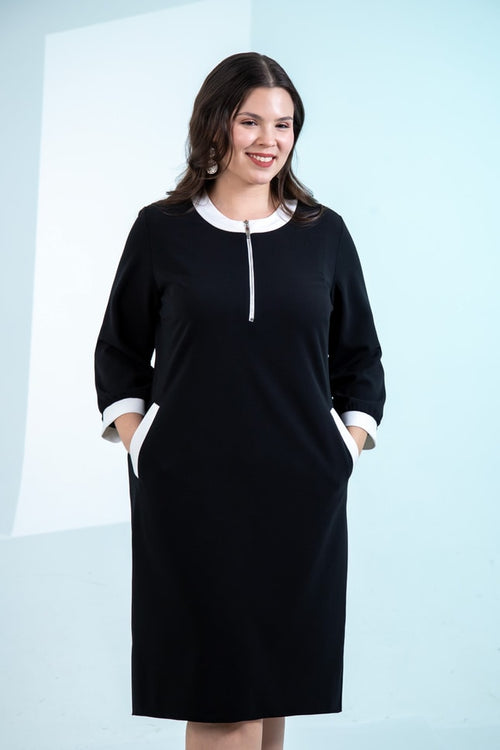 Black & White Contrast Zip Dress