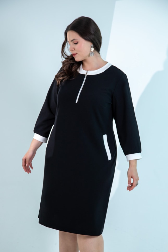 Black & White Contrast Zip Dress