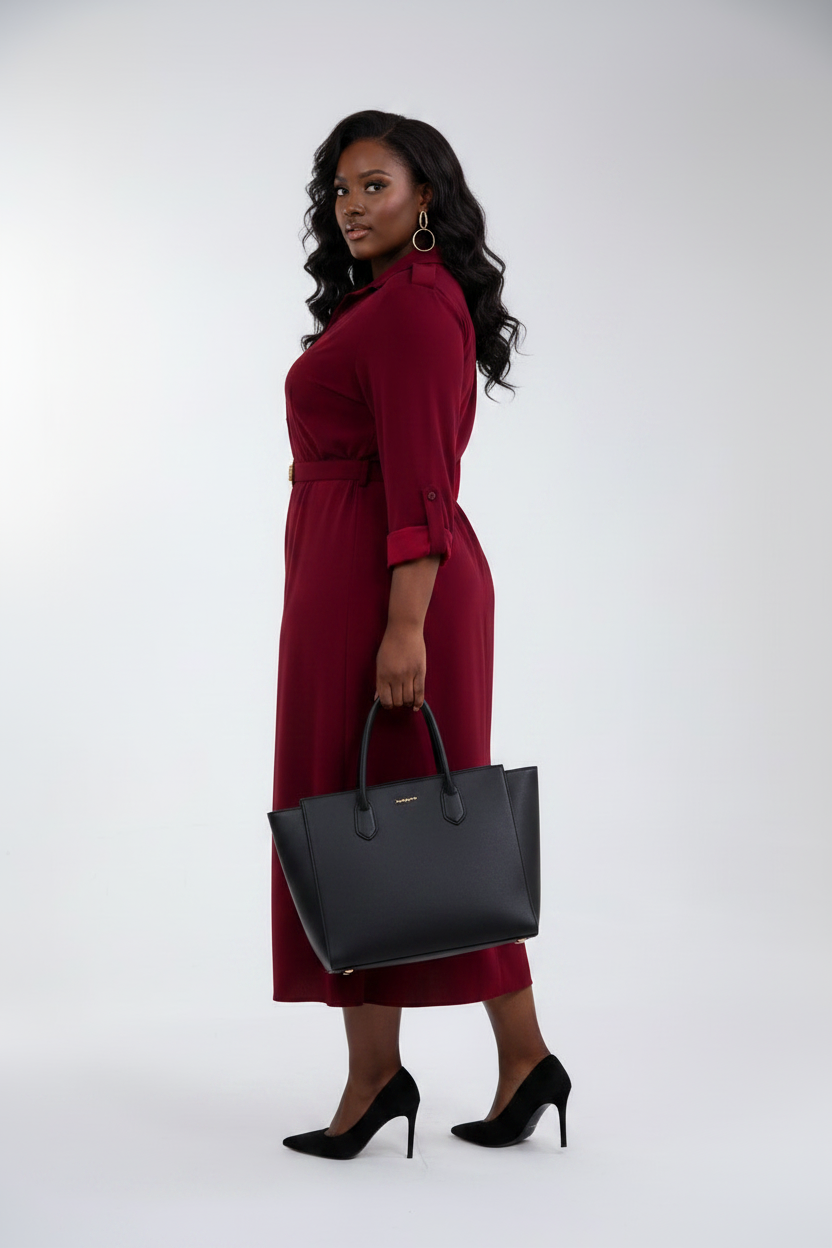 Burgundy Belted Shirt Dress