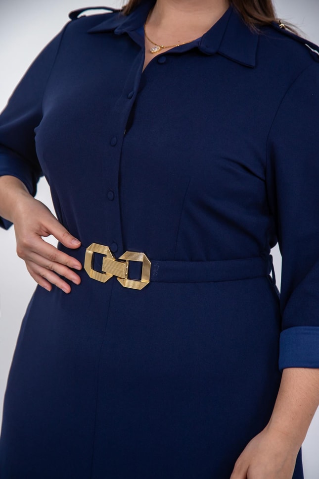 Navy Belted Shirt Dress