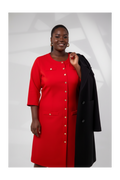 Red Gold-Button Midi Dress