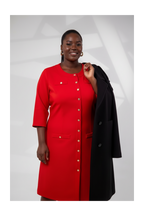 Red Gold-Button Midi Dress