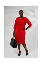 Red Gold-Button Midi Dress