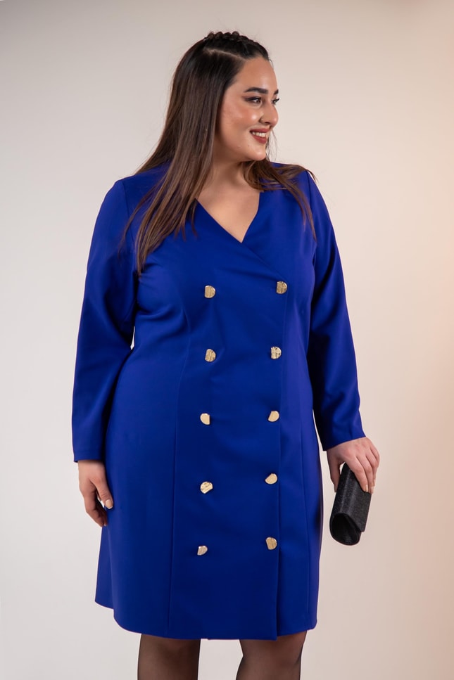 Royal Blue Double-Breasted Blazer Dress