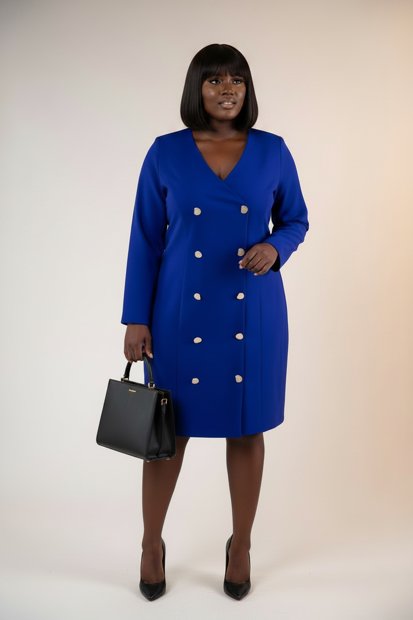 Royal Blue Double-Breasted Blazer Dress