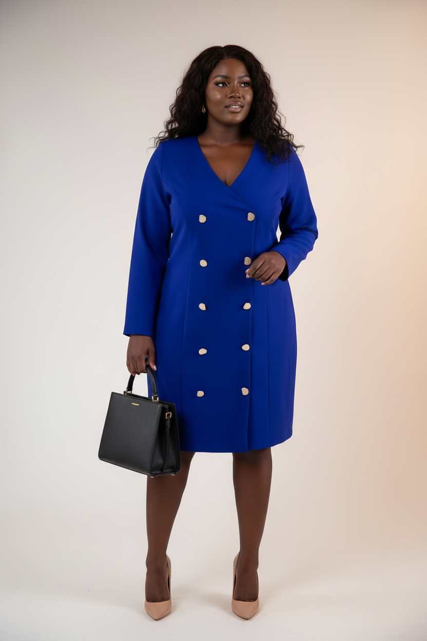 Royal Blue Double-Breasted Blazer Dress