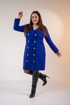Royal Blue Double-Breasted Blazer Dress
