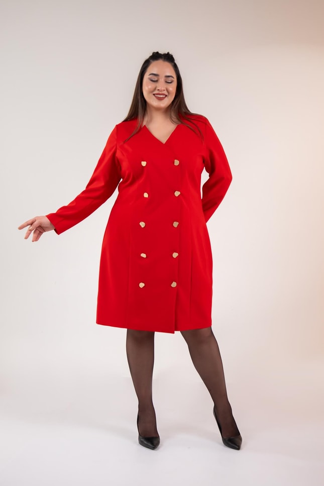 Red Double-Breasted Blazer Dress