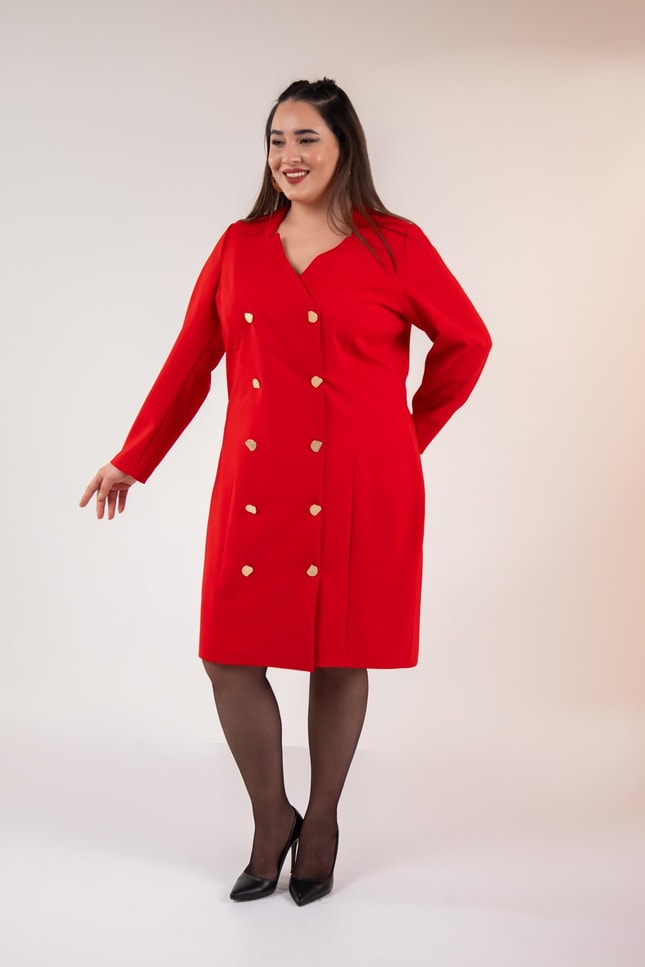 Red Double-Breasted Blazer Dress