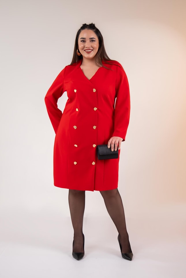 Red Double-Breasted Blazer Dress