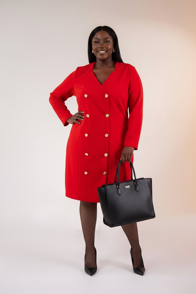 Red Double-Breasted Blazer Dress