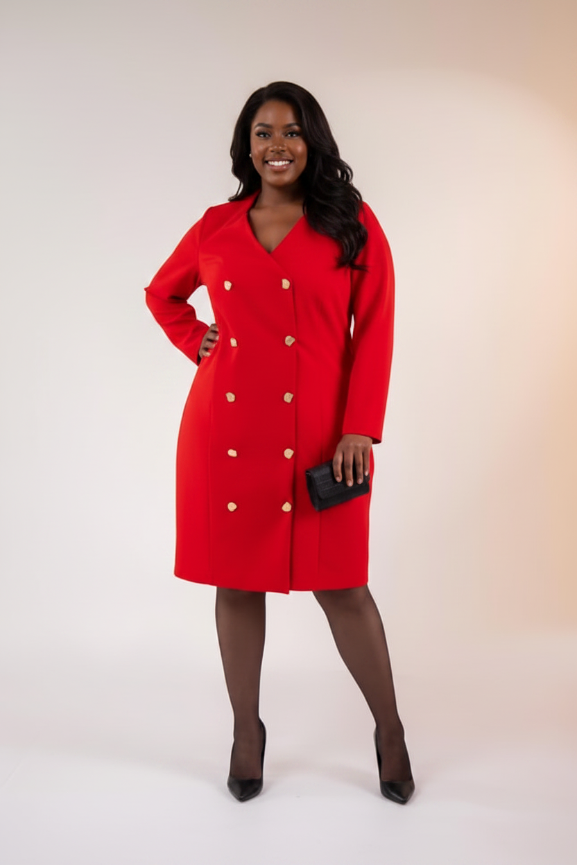 Red Double-Breasted Blazer Dress