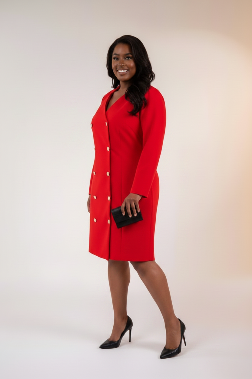 Red Double-Breasted Blazer Dress