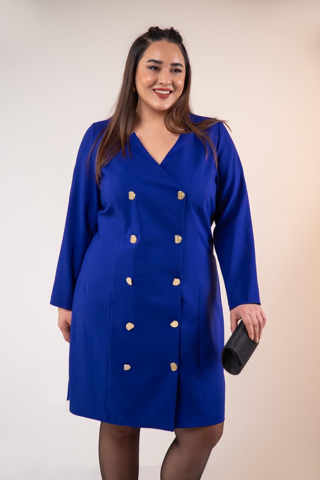 Royal Blue Double-Breasted Blazer Dress