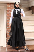 Black Pinstripe Belted Pinafore Dress & White Shirt Set
