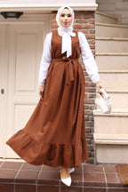 Pinstripe Belted Pinafore Dress & White Shirt Set