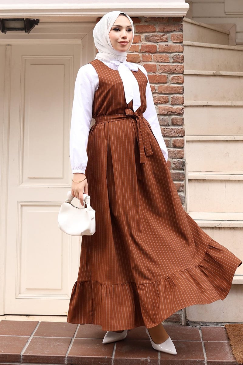 Pinstripe Belted Pinafore Dress & White Shirt Set