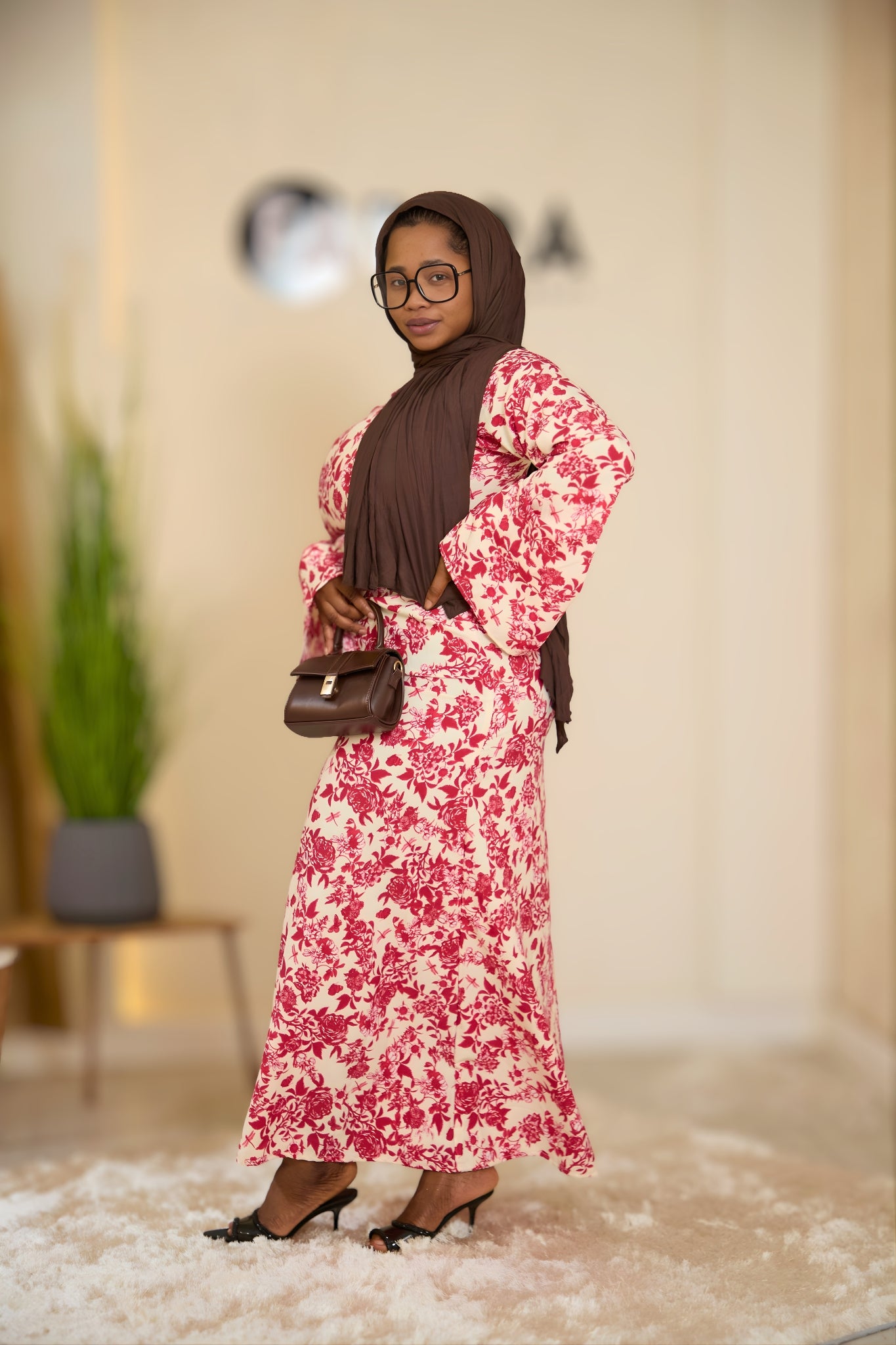 White & Pink Floral Maxi Dress