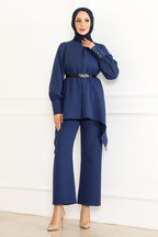 Indigo Belted Asymmetric Tunic & Trouser Set