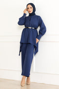 Indigo Belted Asymmetric Tunic & Trouser Set