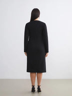 Black V-Neck Dress with Stone-Embellished Piping