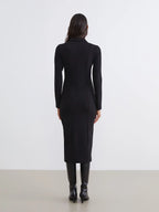 Black Button-Front Shirt Collar Dress