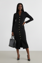 Black Button-Front Shirt Collar Dress