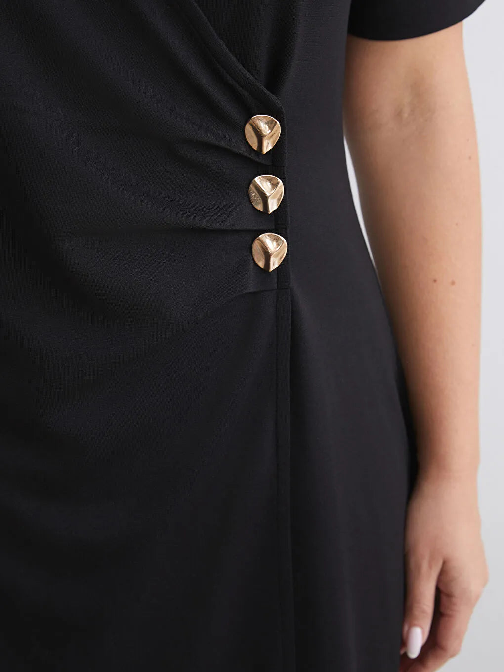 black button ruched dress Black Satin Perfee Ruched Button Up Long Sleeve Mini Dress Black / S By Trendsi