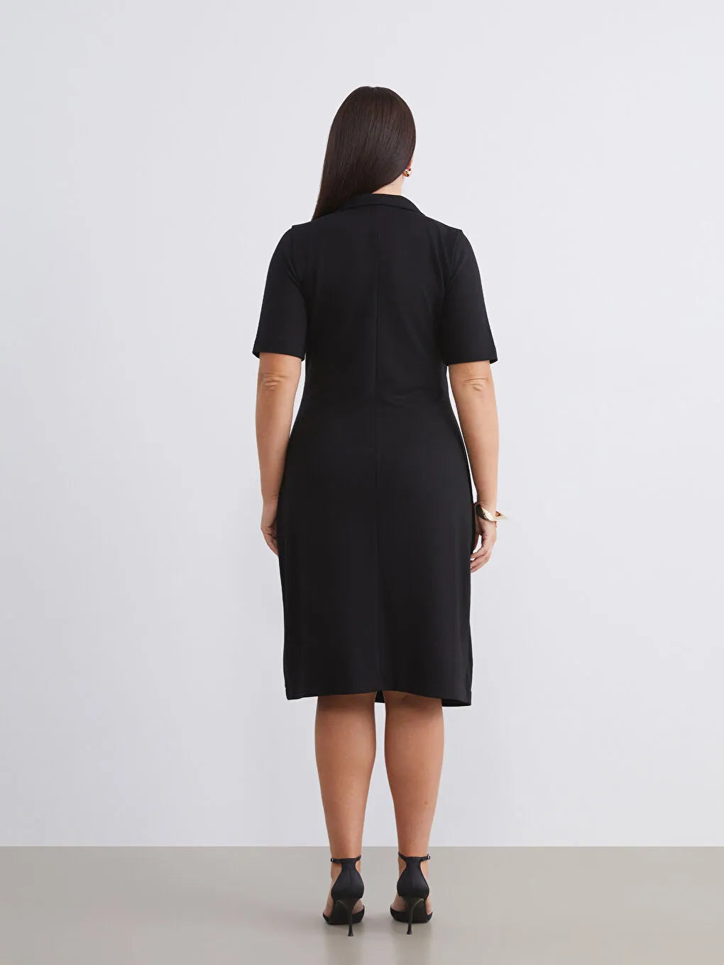 Wrap Neck Ruched Dress with Button Detail