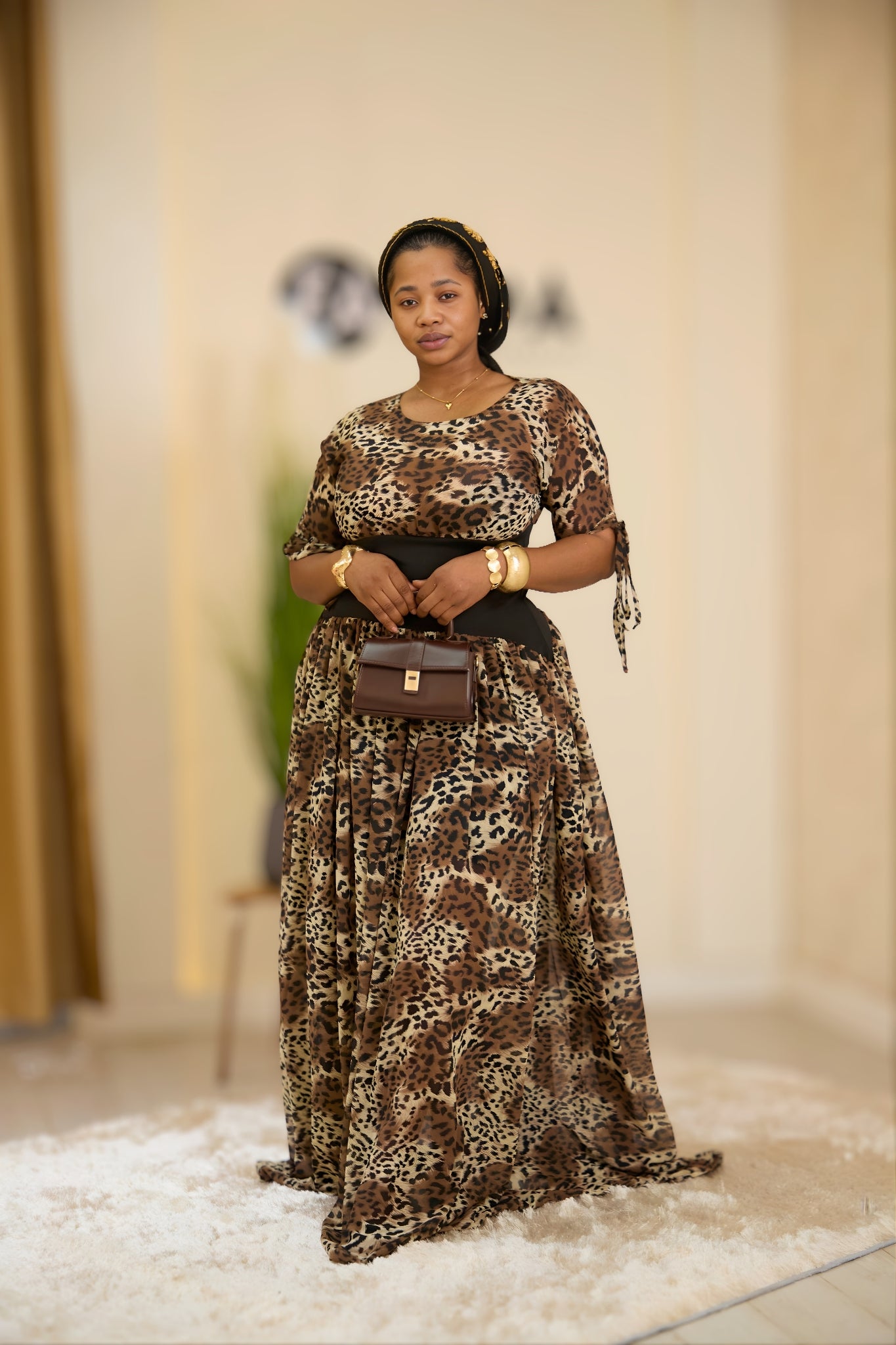 Chic Chiffon Leopard Print Corset Maxi Dress