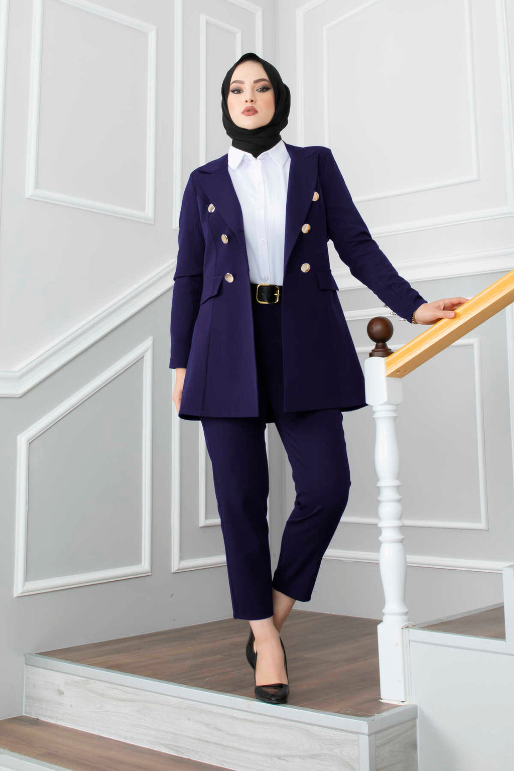 Navy Gold-Button Double-Breasted Blazer & Trouser Set