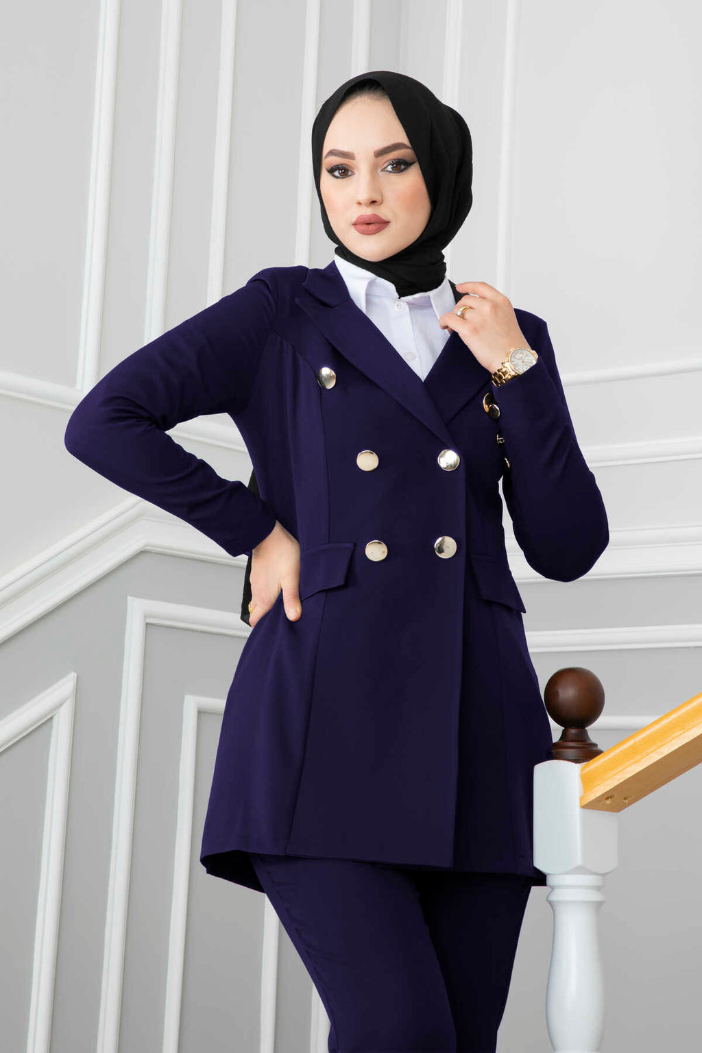 Navy Gold-Button Double-Breasted Blazer & Trouser Set