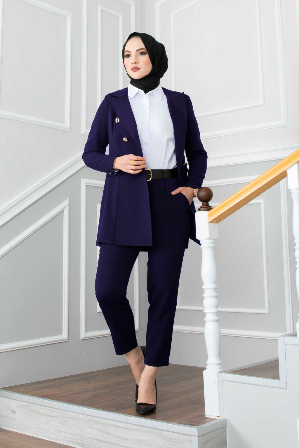 Navy Gold-Button Double-Breasted Blazer & Trouser Set