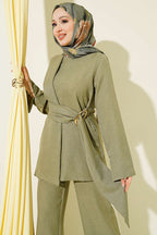 Olive Belted Linen 2-Piece Set