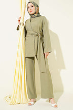 Olive Belted Linen 2-Piece Set