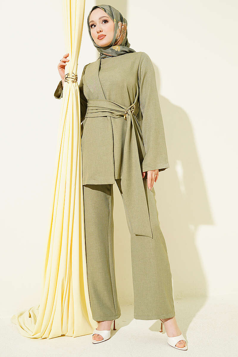 Olive Belted Linen 2-Piece Set