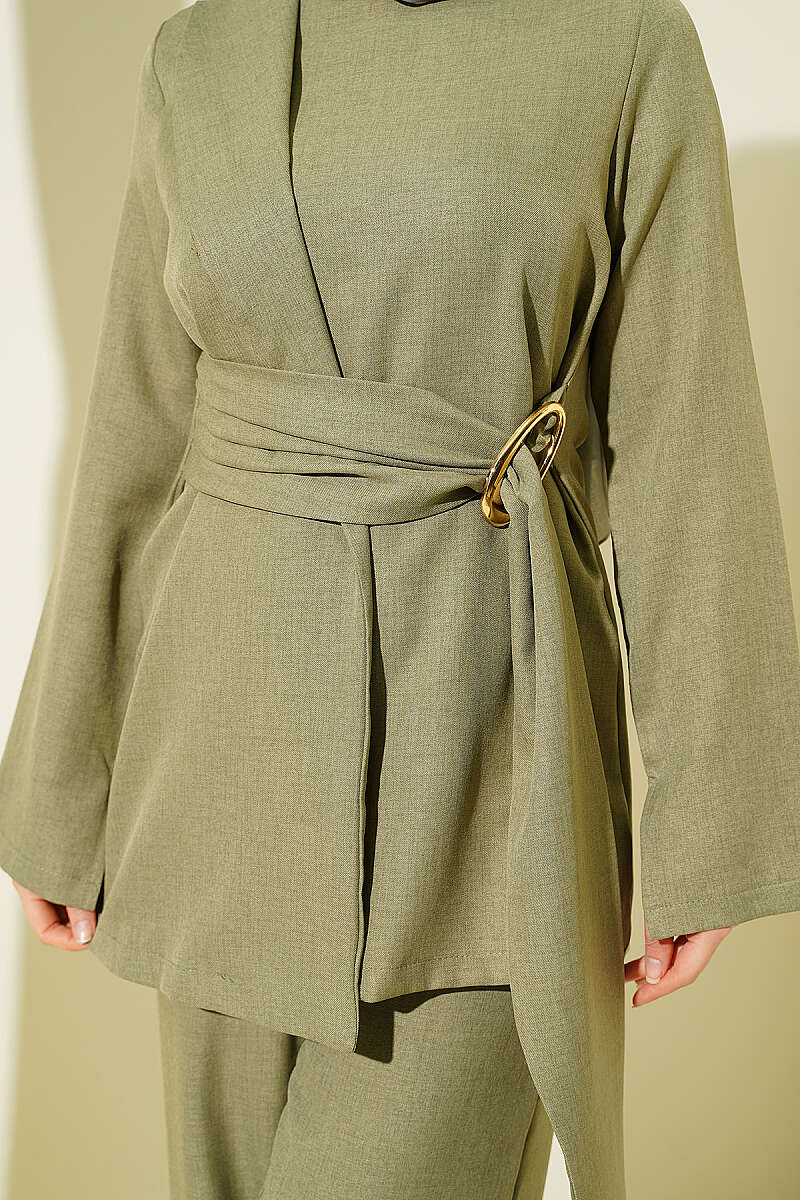 Olive Belted Linen 2-Piece Set