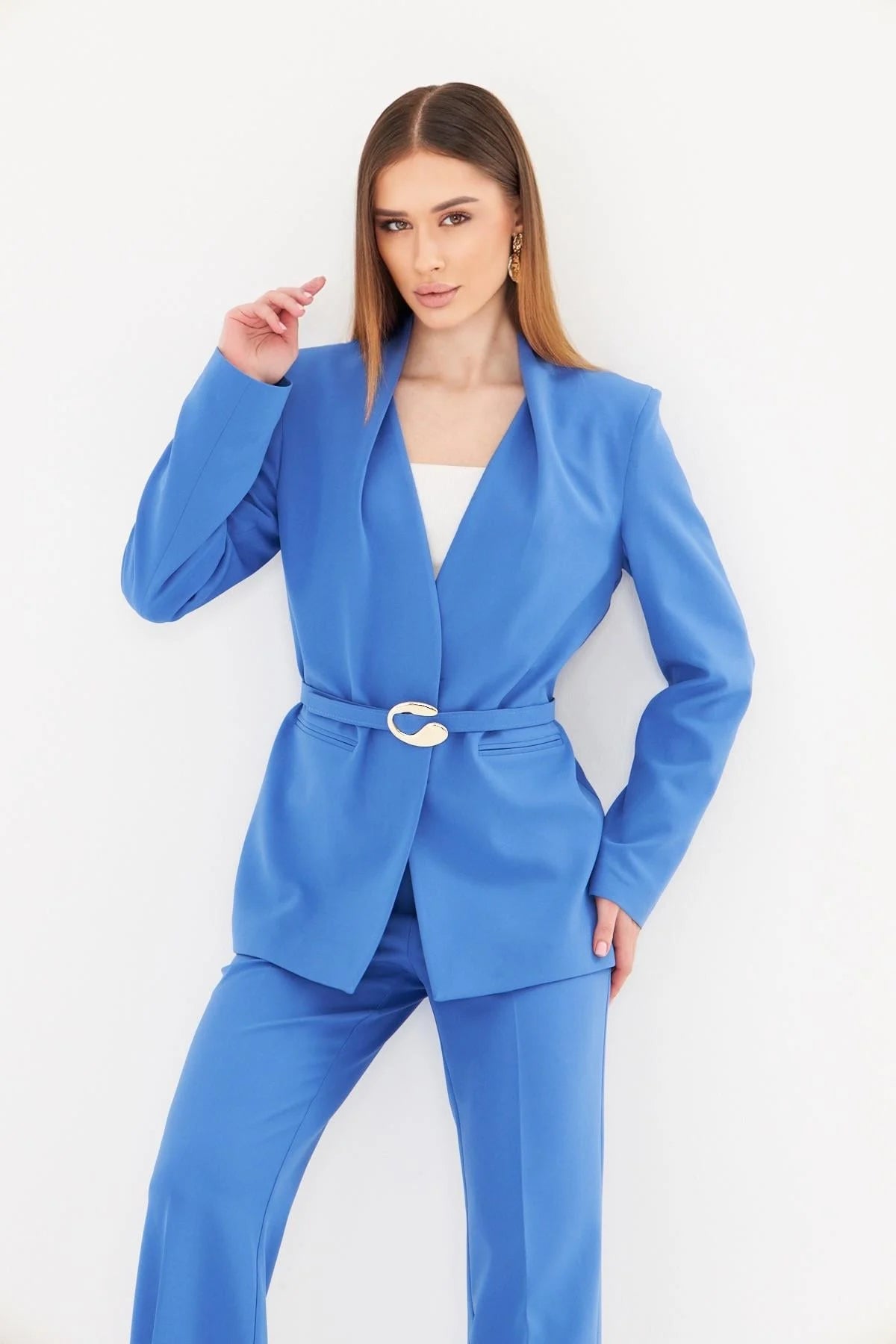 Royal Purple Gold-Buckle Belted Set