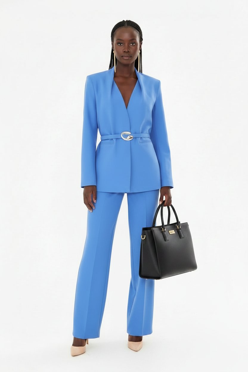 Royal Blue Gold-Buckle Belted Set
