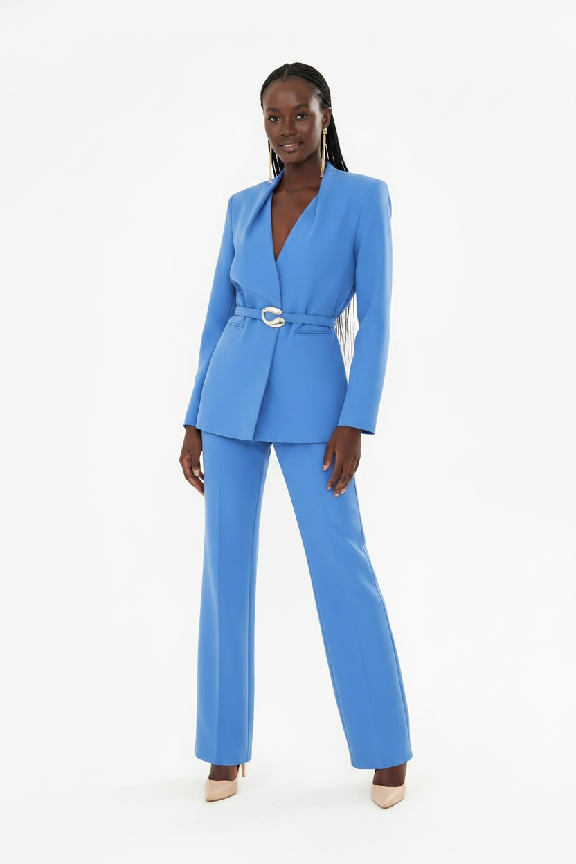 Royal Blue Gold-Buckle Belted Set