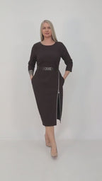Belted Midi Dress with Zipper Detail